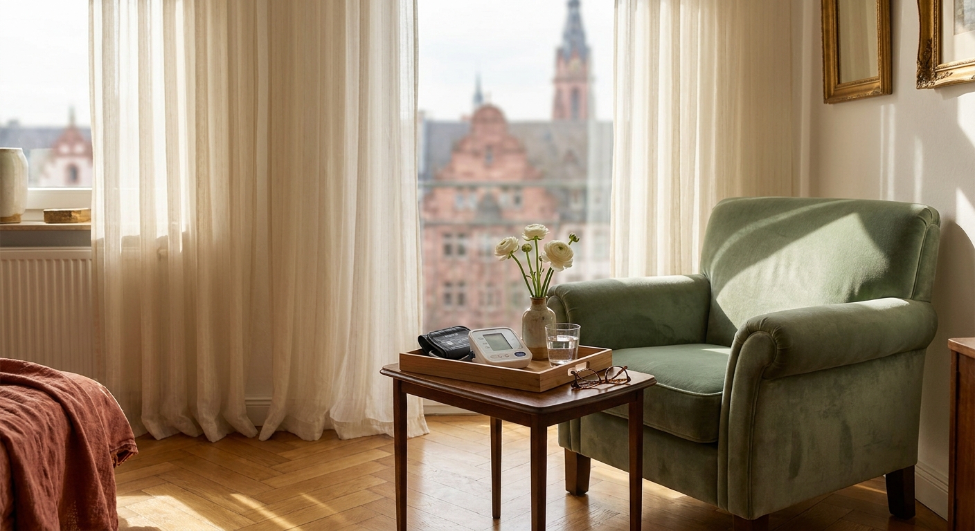 image-1786026997547 Sonnendurchflutetes Frankfurter Altbauwohnzimmer mit Pflegeutensilien auf einem Beistelltisch